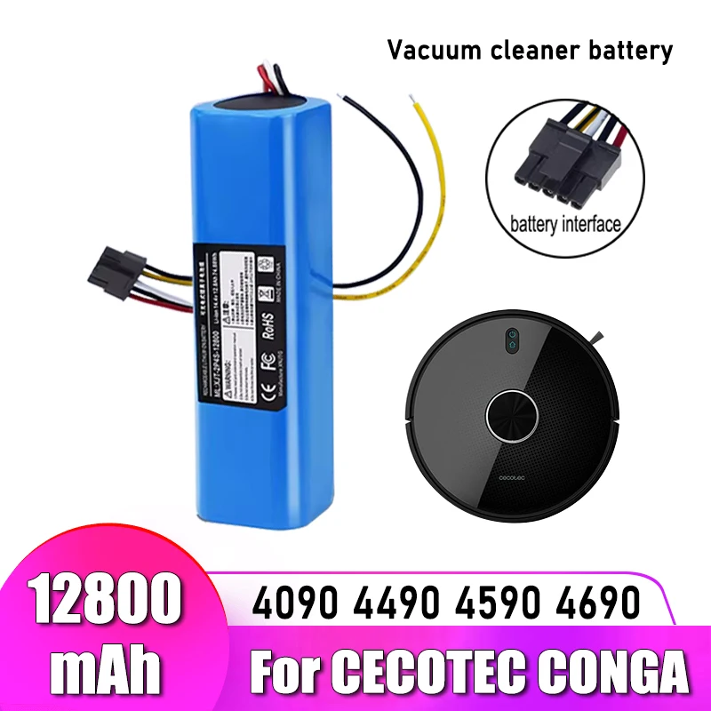 14.4V 12800mAh, for CECOTEC CONGA 4090 4690 4490 4590 robot vacuum cleaner battery replacement