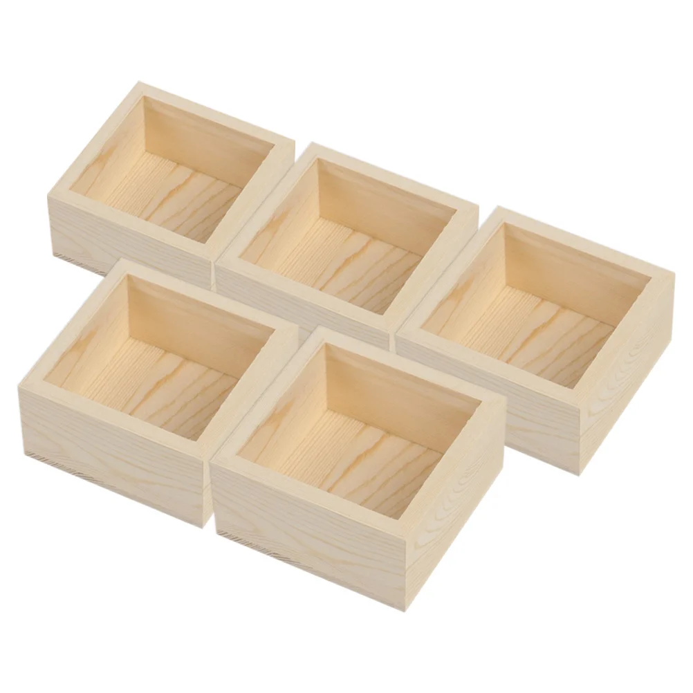 

5Pcs Wooden Jewelry Box Pinewood Storage Organizer Small Square Box Decorative Display Case for Rings Earrings Bracelets Home