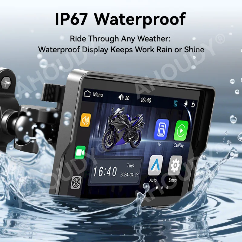 AHOUDY 5'' Motorcycle Navigation Portable Screen Wireless Carplay Android Auto IP67 Bluetooth 5G WIFI Moudle