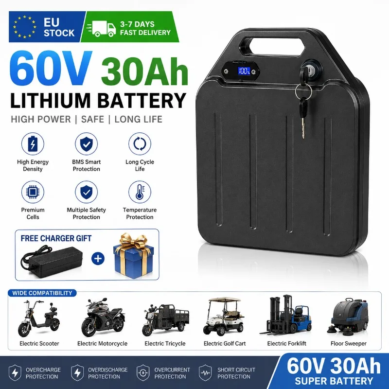 60V 40Ah Li-ion Batterij 18650 Hoge Capaciteit Waterdichte Pack met BMS en 67.2V 2A Lader voor 60V Elektrische Scooter E-Chopper Motorfiets EU