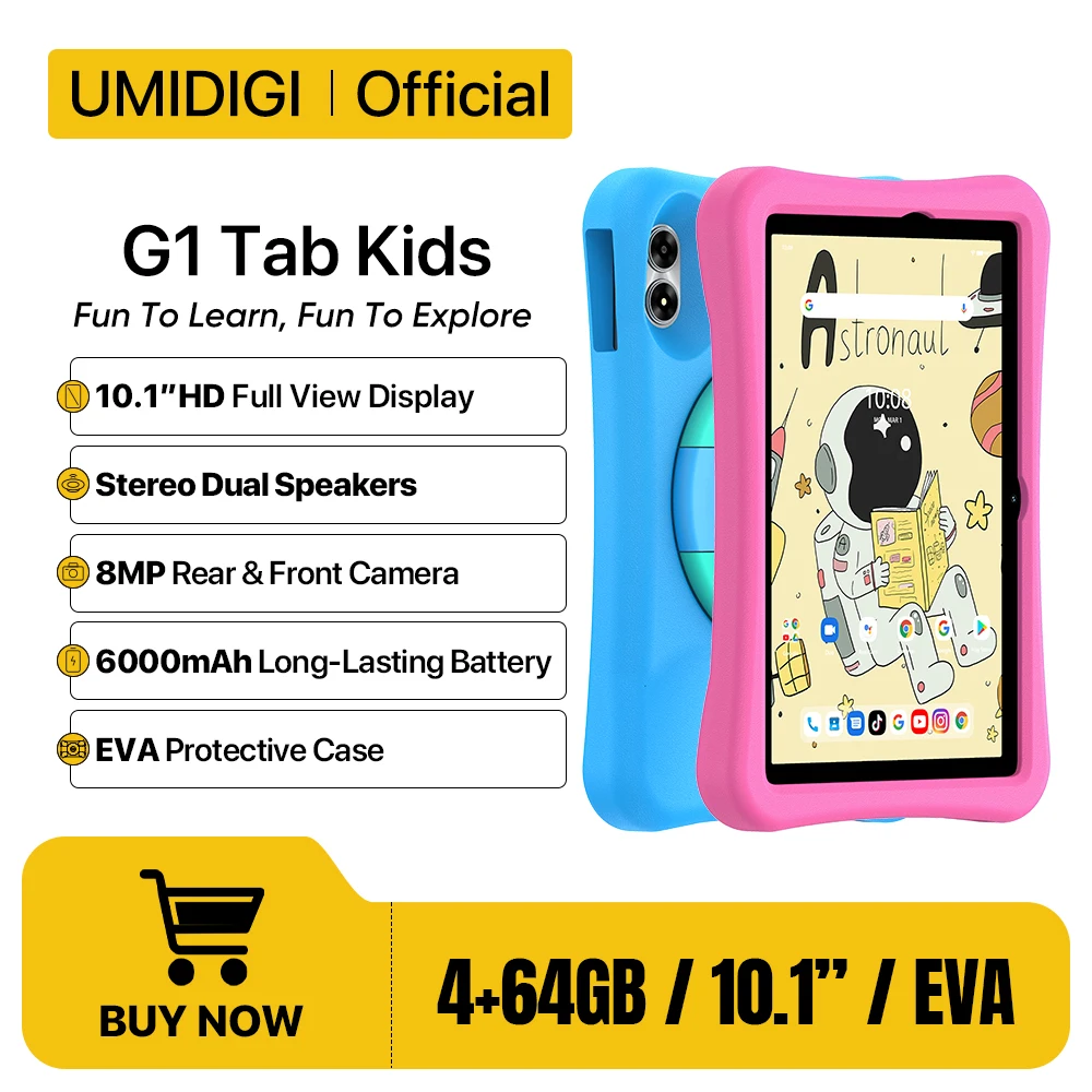 

UMIDIGI G1 Tab Kids Tablet 10.1 Inch Children Tablets Android 13 Quad Core WIFI 6 8MP Camera 6000mA 4GB 64GB For Learning