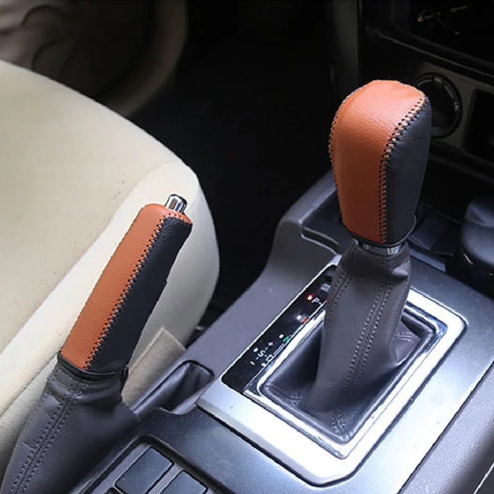 Leather Gear Shift Knob Collars Hand Brake Cover for Toyota Land Cruiser Prado 150 2010 - 2020 Accessories