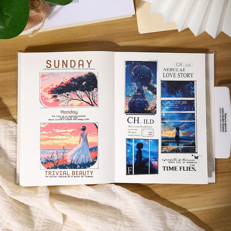 20 ورقة/مجموعة ديكور سجل القصاصات PET يموت قطع ملصق كتاب الرجعية المشهد التوضيح الجملة الإنجليزية DIY بها بنفسك القرطاسية ملصق