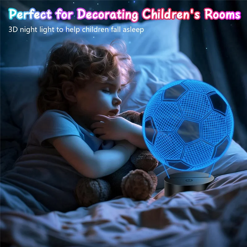 مصباح كرة القدم AAAF للأطفال، ضوء ليلي ثلاثي الأبعاد، 16 لونًا، جهاز تحكم عن بعد، هدية مثالية للأولاد،