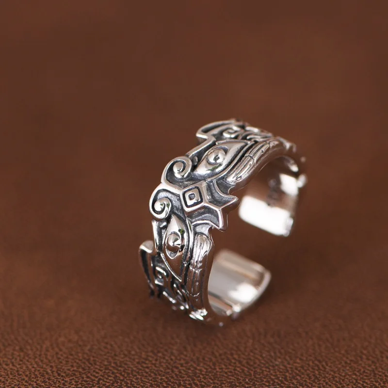 Retro Taotie Mythical Animal Open Adjustable Ring Men's Fashionable Pixiu Animal Fortune Jewelry