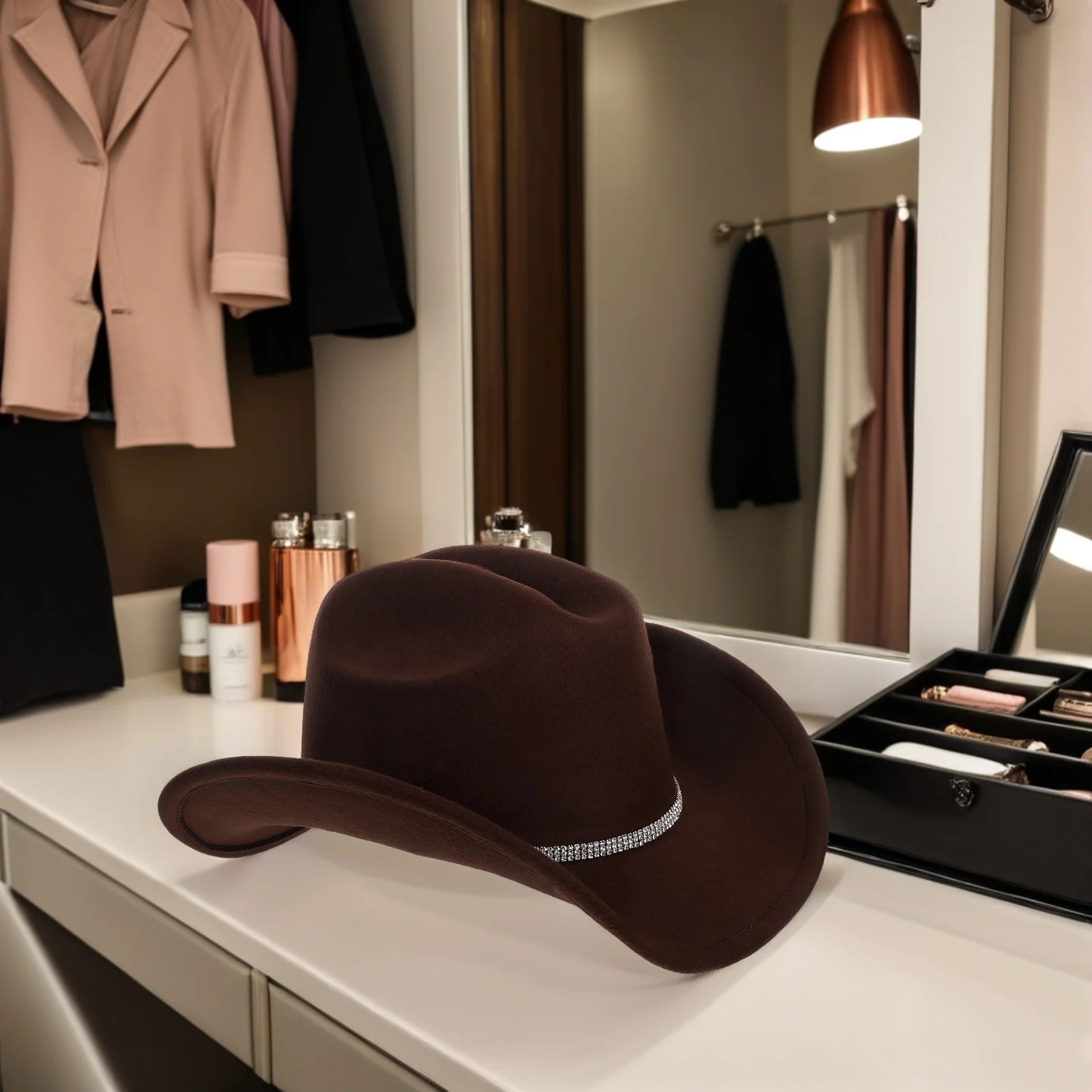 

Western Cowboy Hat Brown Hats for Women Girl Cream Cowgirl Party Boys Fedora Boho Felt