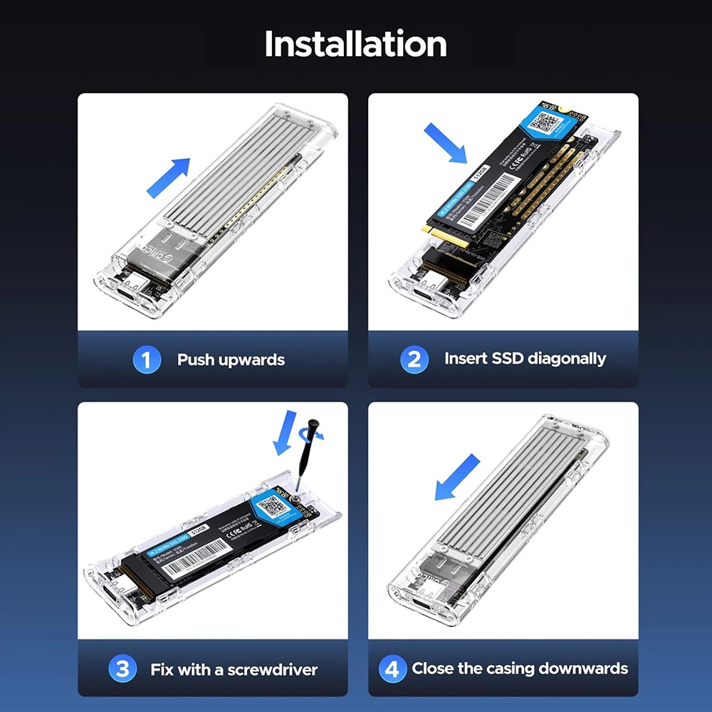 ORICO M.2 Enclosure 5Gbps 10Gbps SSD Case USB 3.1 4TB NVME SATA SSD Enclosure Tool Free 4 Colors
