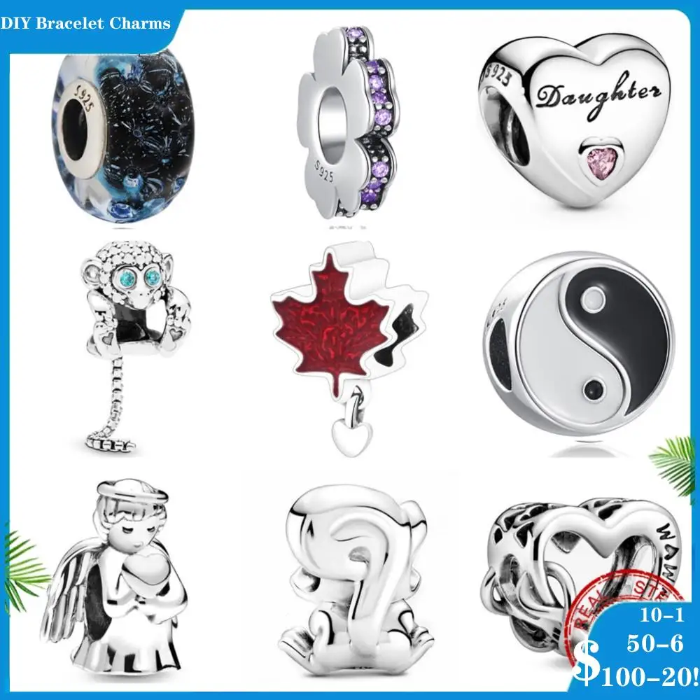 Fit New diy Original Pandora Charms Bracelet Pandora Monkey Maple Leaf  Heart Pumpkin Car Angel Beads DIY women Jewelry