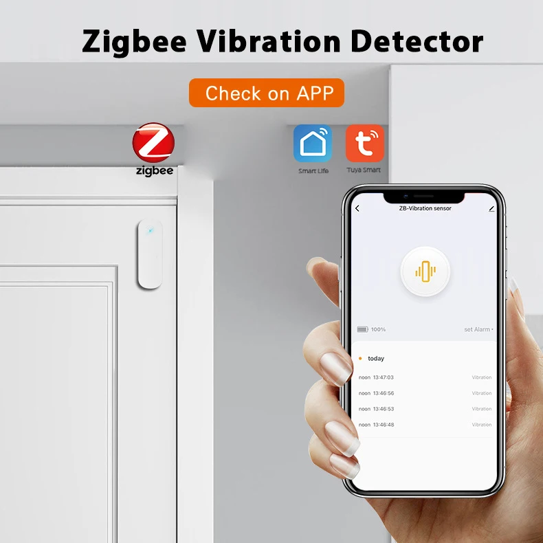 Tuya ZigBee Smart Vibration Sensor Smart Home Security Protection System Door Window Break Burglar Alarm Real-time Monitoring