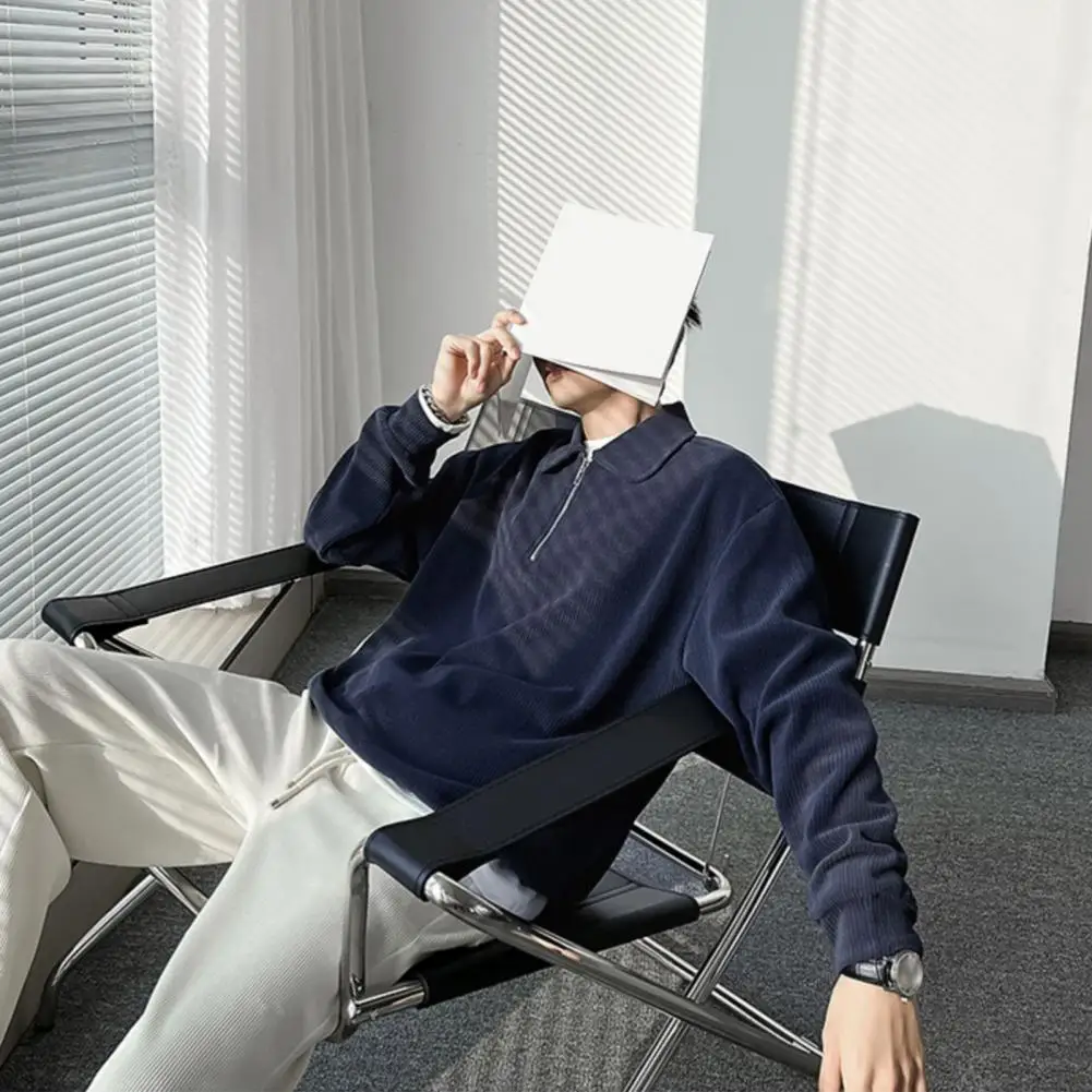 

Осенний новый мужской свитшот с полумолнией в американском стиле, винтажный свободный крой, повседневный дизайн, чувственный нишевый топ, цветной пуловер