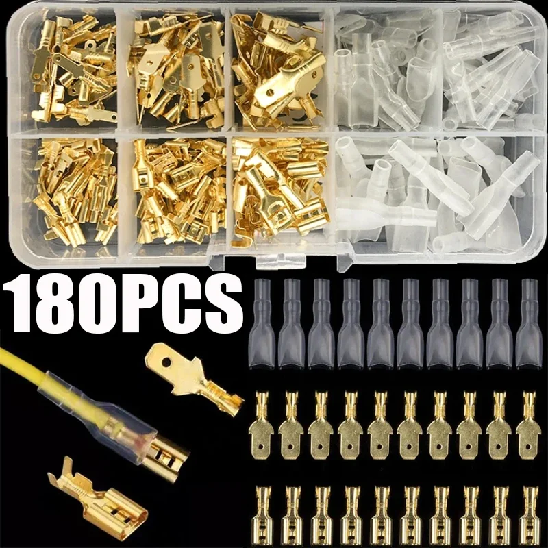 180pcs Box-Packed,Gold/Silver Crimp Terminal,Male and Female Docking 2.8/4.8/6.3mm,Wire Connector,Electrical Terminals