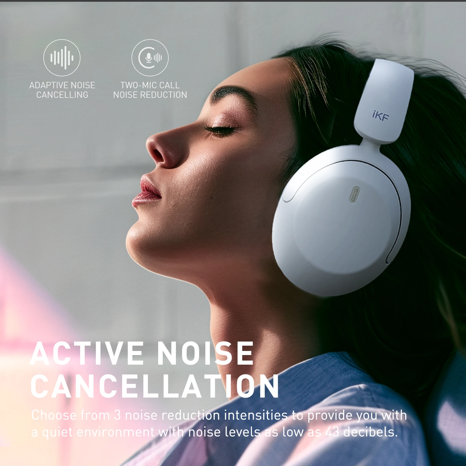 iKF-T3 Wireless Headphones Bluetooth 5.3 Active Noise Cancelling Earphones 125H Playtime Hi-Res App Control 38ms Low Latency