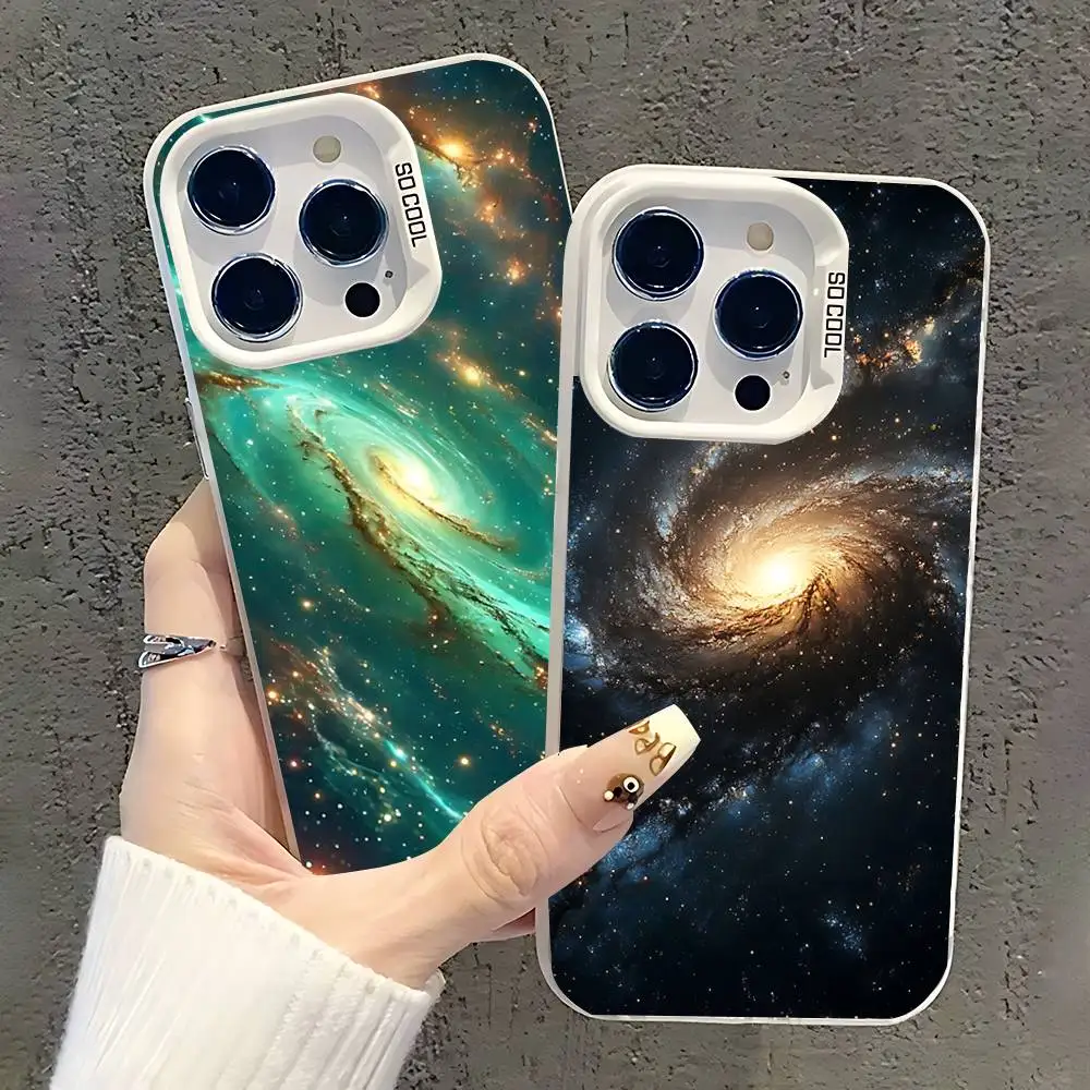 حافظة هاتف Space For Galaxy Universe لهاتف iPhone 17,16,15,14,13,12,11,Pro,XS,Max,Plus,Mini,SE غطاء مقاوم للصدمات من الحلوى البيضاء غير اللامعة