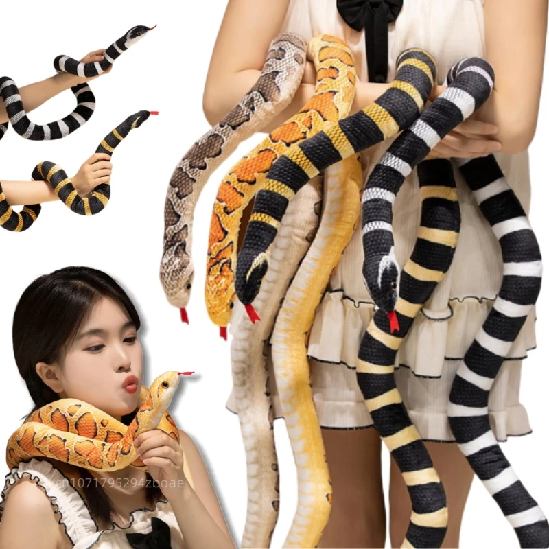 100/150cm Simulation Long Pattern Boa Snake Plush Doll Realistic Black And White Pattern Silver Ring Snake Toy For Boys Pet Toys