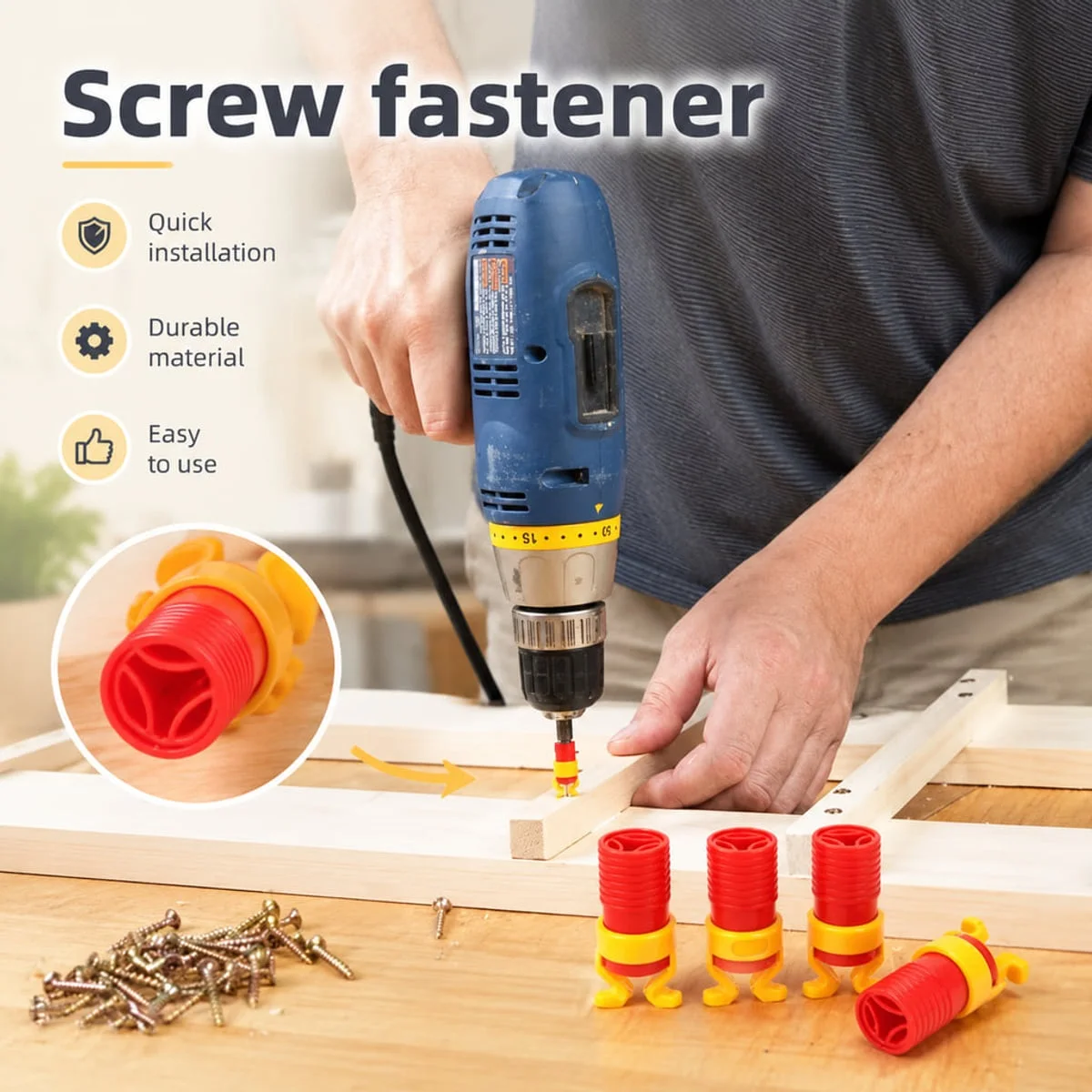 Screw Holder Tool for Screwdriver Bits with Flexible Claws Red Plastic Sleeve for Cordless Drill Wood and Self-Tapping Screws