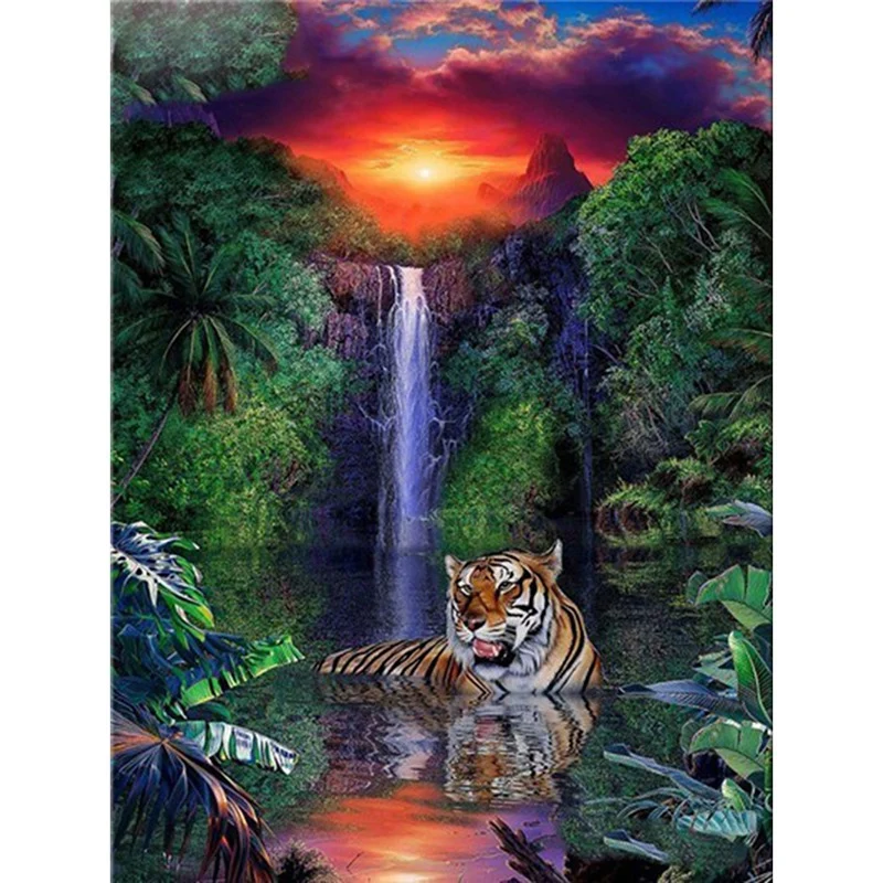 

5D Diamond Painting Kits For Adults&Kids Full Drill Tiger Diamond Art Paint With Round Diamonds DIY Gem Painting Kit