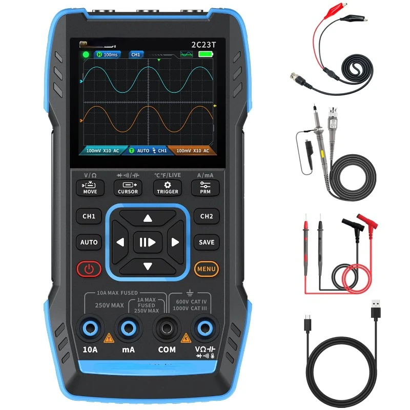 3 in 1 Handheld Oscilloscope Multimeter DDS Generator, 2 Channels, 10MHz Bandwidth, 50MSa/s Sampling Rate, 10000 Counts