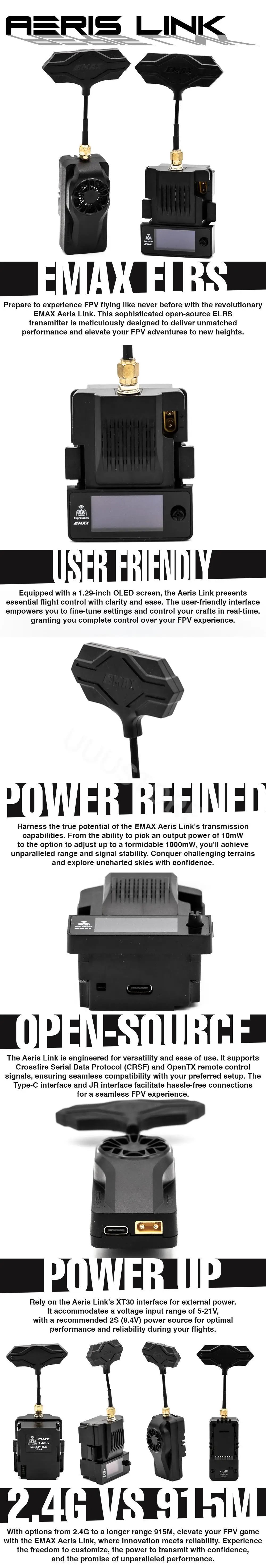 EMAX Aeris Link ExpressLRS ELRS Micro 1W 2.4GHz 915MHz RF TX Module Receiver Cooling Fan OLED For RC Model