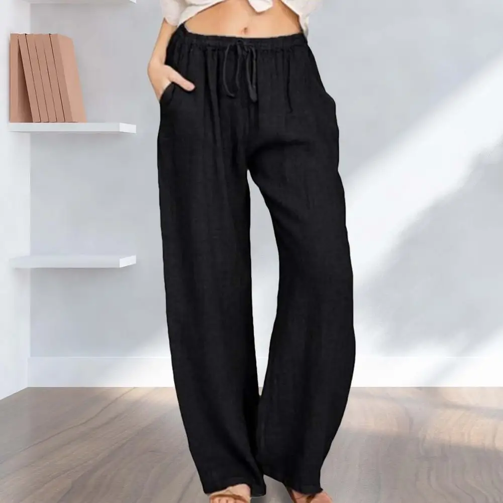 Cotton Linen Pants Stylish Loose Linen Women's Pants with Drawstring Waist Side Pockets Comfortable Chic Women's for Streetwear