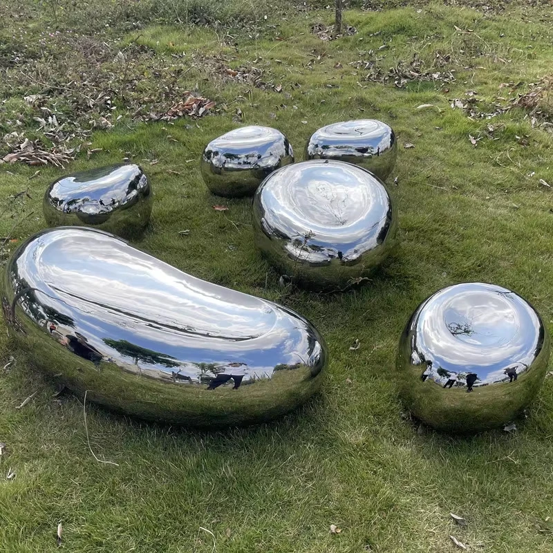 Stainless steel mirror stone tables and chairs, irregularly shaped art sculptures, for parks, shopping mall, hotel lobby BB123EF