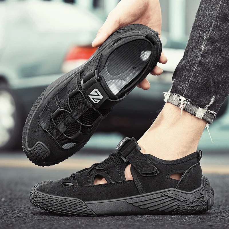 Leather Men\'s Shoes Summer Outdoor Hiking Shoes Breathable Non-slip Wear-resistant Mesh Shoes Soft Comfortable Casual Shoes