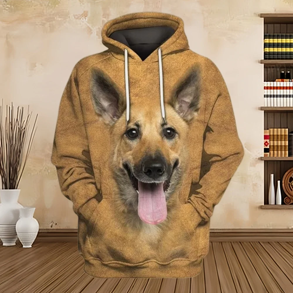 2024 New Hoodies 3D Graphic Silver Ribbon Hoodies Animals Dog Belgian Malinois Sweatshirts Casual Harajuku Sportswear Clothing