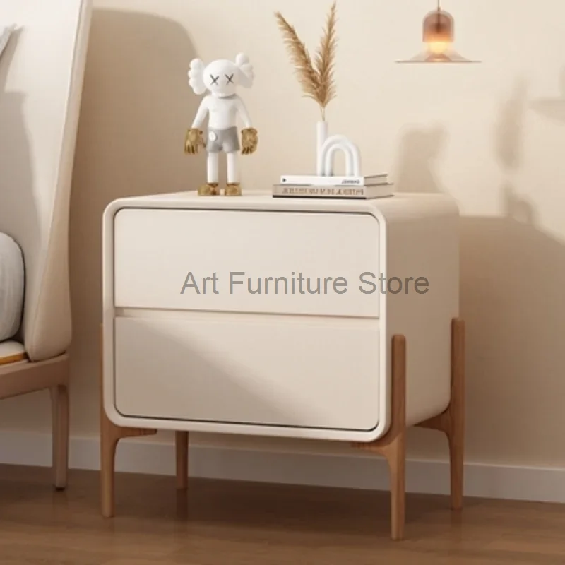 

Corner Nordic Style Simple Bedside Table Modern Small Bedroom Wooden Nightstand Art Design Leather Storage Cabinet Furniture
