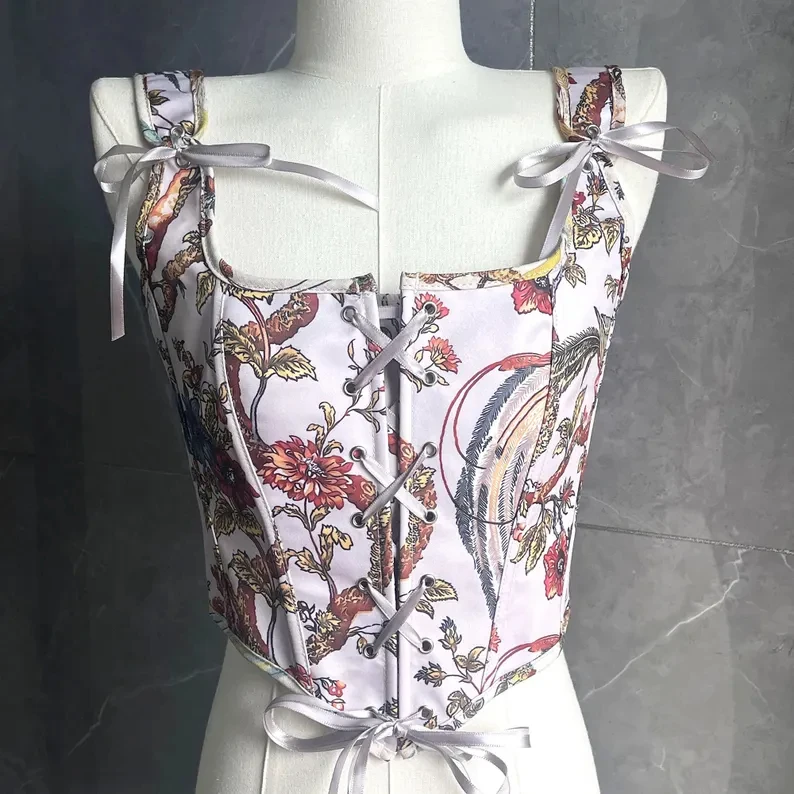 

Renaissance floral corset top, vintage lace-up corset, French milkmaid style, fairytale princess corset blouse