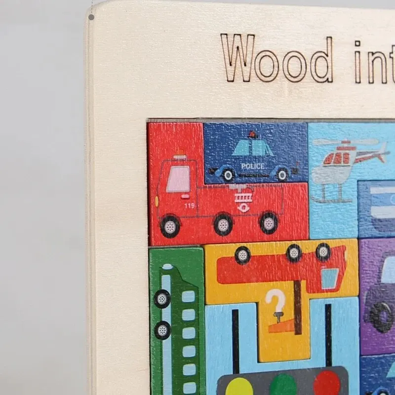 Wooden Building Blocks Cars Traffic Game Puzzle Intelligence Brain Teasers Logic Game Early Educational Block Training Learning