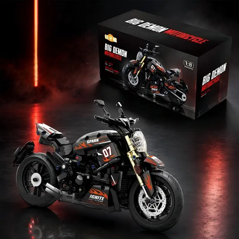 New 1:8 Big Devil Motorbike Building Blocks Sets MOC Bricks Motorcycle Model Christmas Gifts for Adult 790pcs