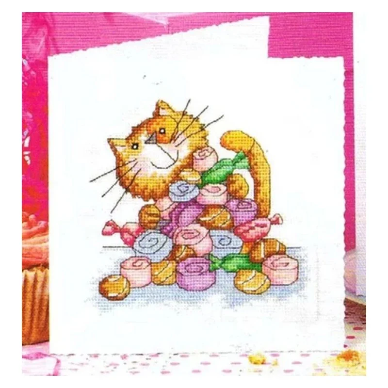 Amishop FREE Shipping DIY Cross Stitch Christmas Card Greeting  Birthday Thanksgiving Gift Cat Kitty