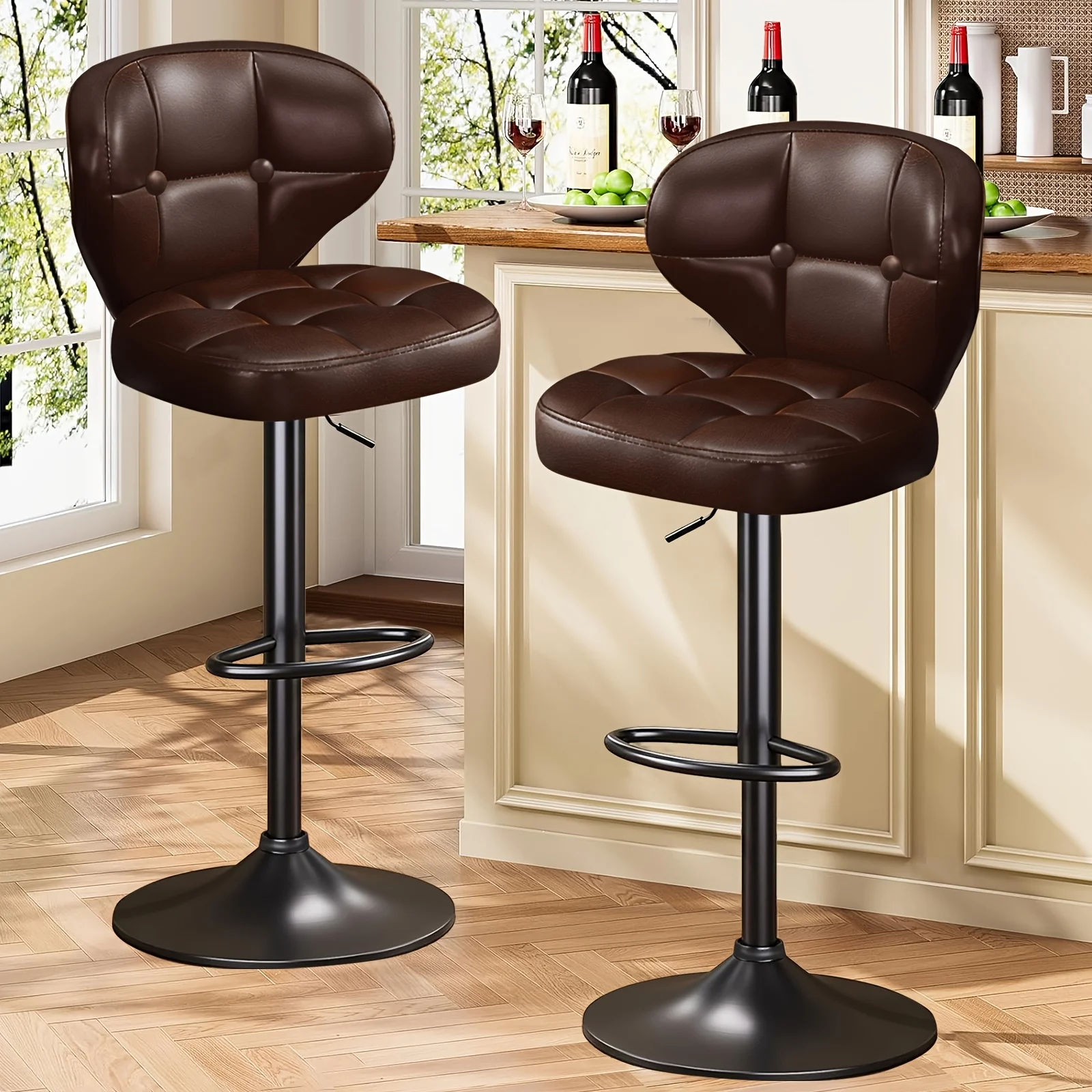 

2pcs Modern Bar Stool, Height Adjustable Upholstered Swivel CounterStoolsFor Restaurant, Modern Bar Stool, Swivel Counter Chairs for Home Bar, Thickened Seat Cushion Souare Lsland Barstools with Back
