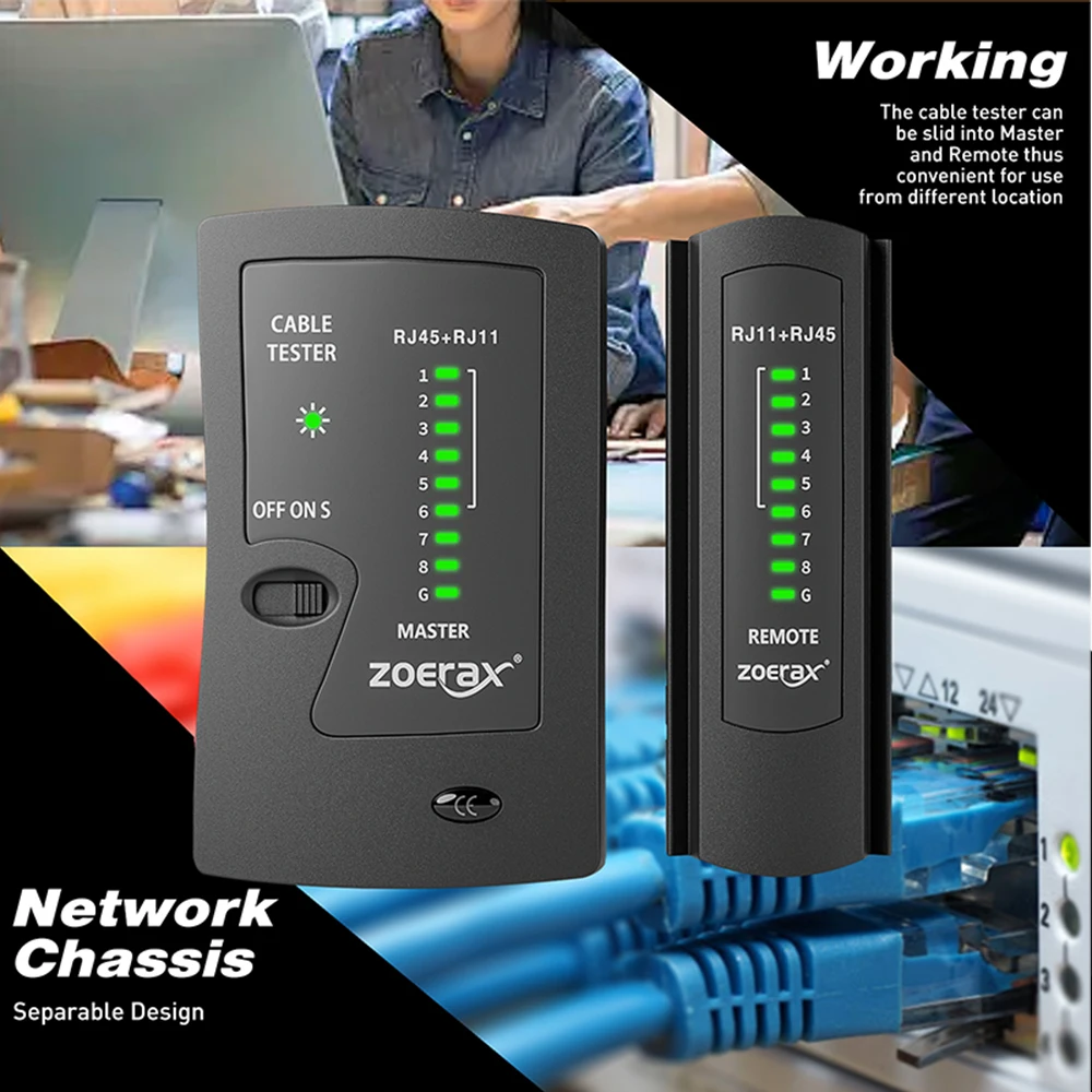 جهاز اختبار كابل إيثرنت لشبكة ZOERAX لـ LAN RJ45 Cat5 Cat5e Cat6 Cat6a Cat7 UTP/كابل محمي وRJ11 RJ12 #6