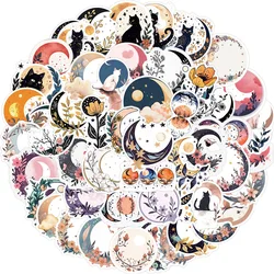 50PCS Cartoon Moon With Flower And Cat Stickers for Kids Bedroom Luggage Decals Scrapbook Stationery Laptop Fridge