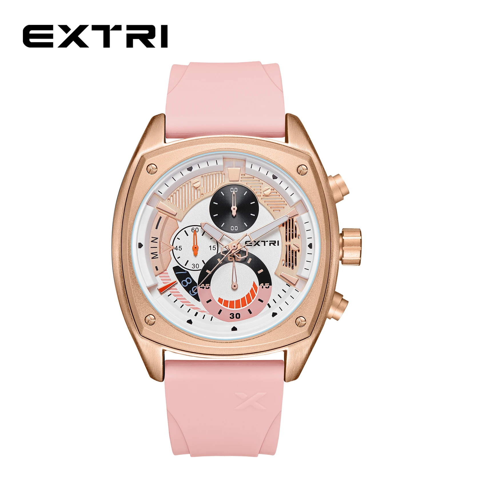 Extri Fashion Pink Color Watches for Men Luxury Original Sports Chronograph Watch ​Waterproof Quartz Timepieces WristWatch