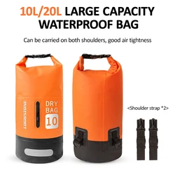 PVC exterior impermeável dupla bolsa de ombro, balde resistente a riscos saco, praia, rafting, canoagem, natação, 10L, 20L