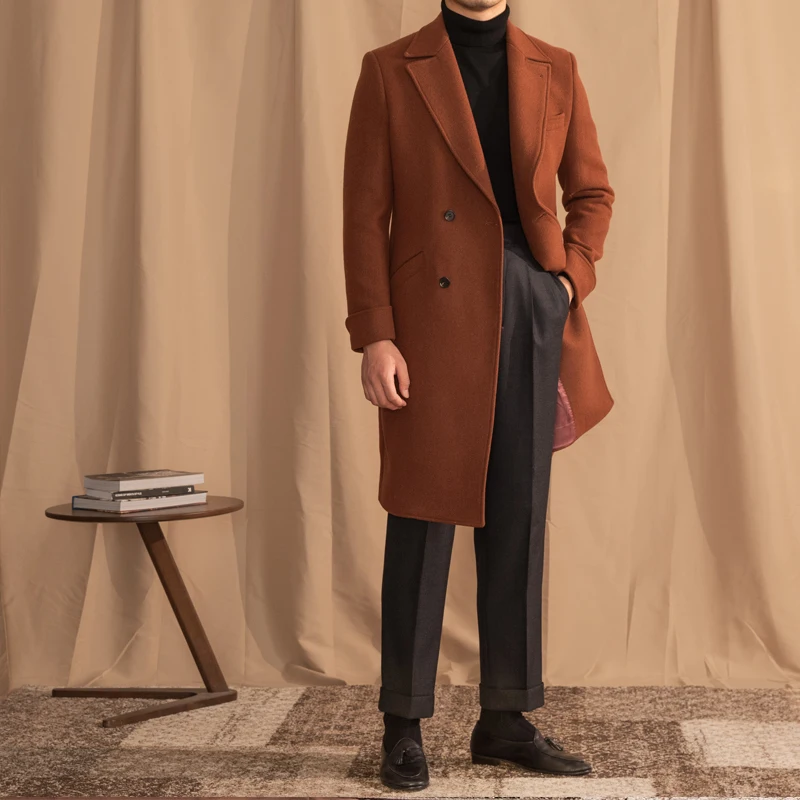 Mr. Lu San 60% wool winter gentry chestfield double-breasted long coat warm coat