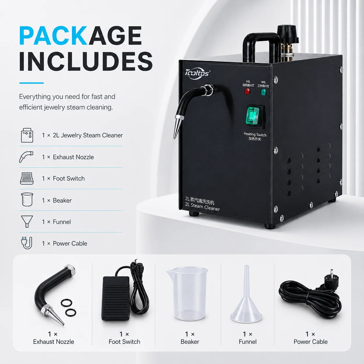2L 1300W Jewelry Steam Cleaning Machine 4 Bar High Pressure Cleaner for Jewelry Repair Gold Silver Rings