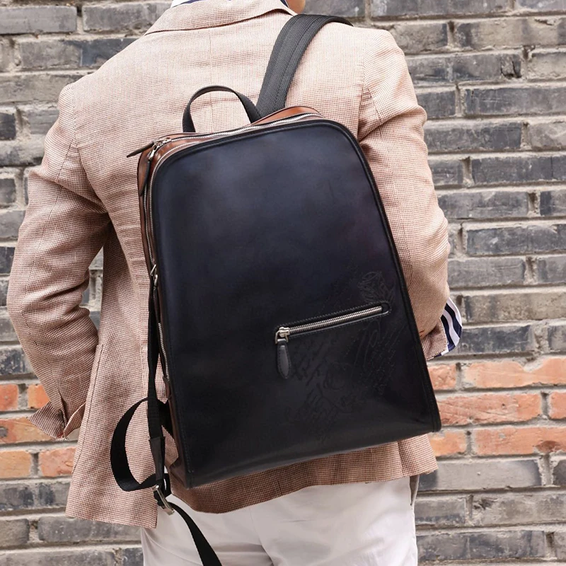 DIMY Genuine Leather Backpack for men Gentleman must Calfskin Backpacks Hand Patina 2019 Newest Men\'s Bag Shoulder Bags