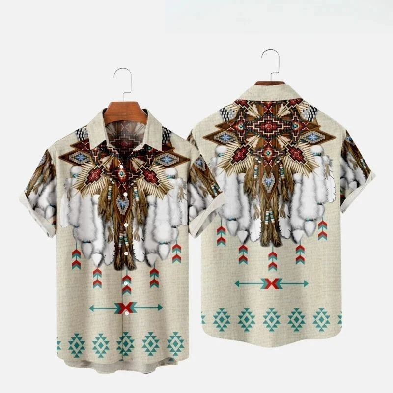 Indian Ethnic Style 3D Print Beach Shirts Men Women Fashion Streetwear Vintage Short Sleeve Shirt Male Tops Blouse Man Clothing