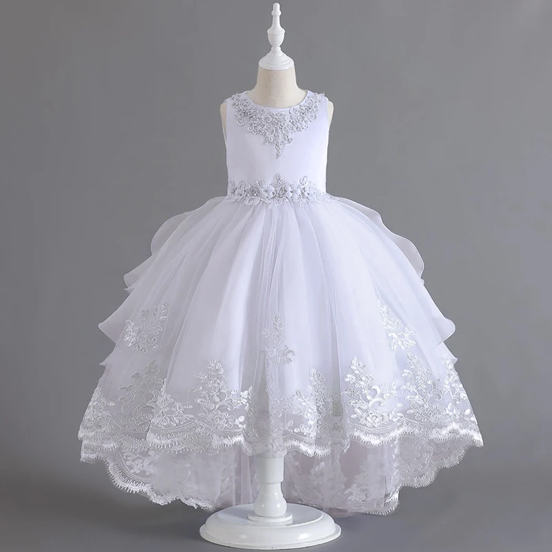 Formal Flower Bridesmaid Princess Dress For Girls Children Costumes Trailing Party Dresses Girls Dress Beaded Wedding Gown 3-10Y