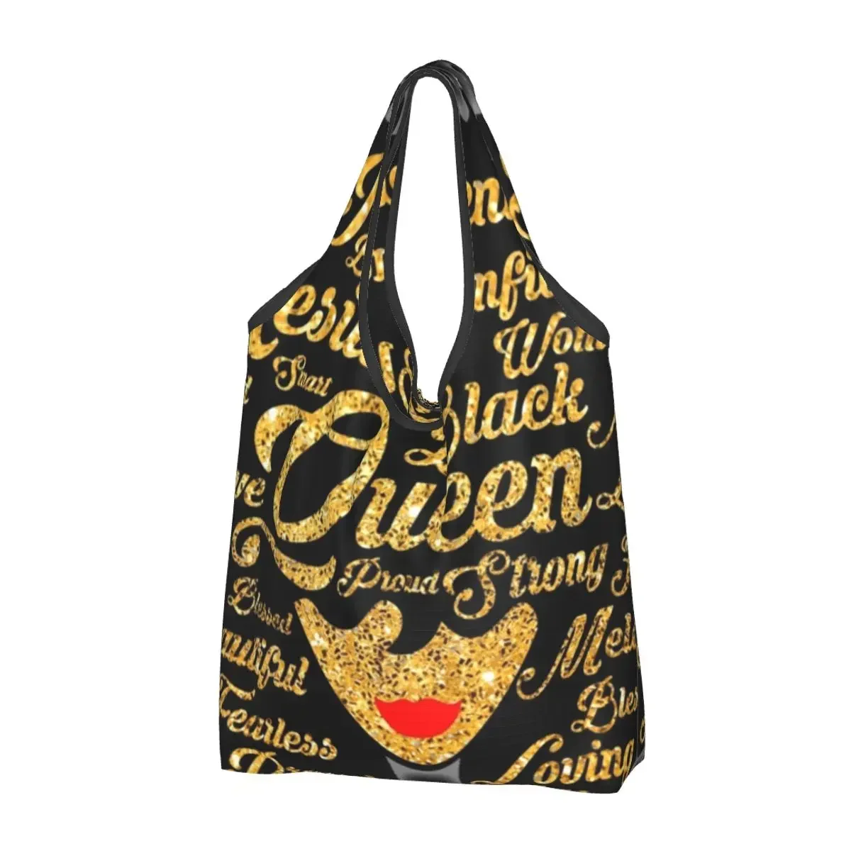 Custom Funny Afro You Are Beautiful Shopping Tote Bags Portable African Stunning Glitter Yellow Groceries Shopper Shoulder Bag