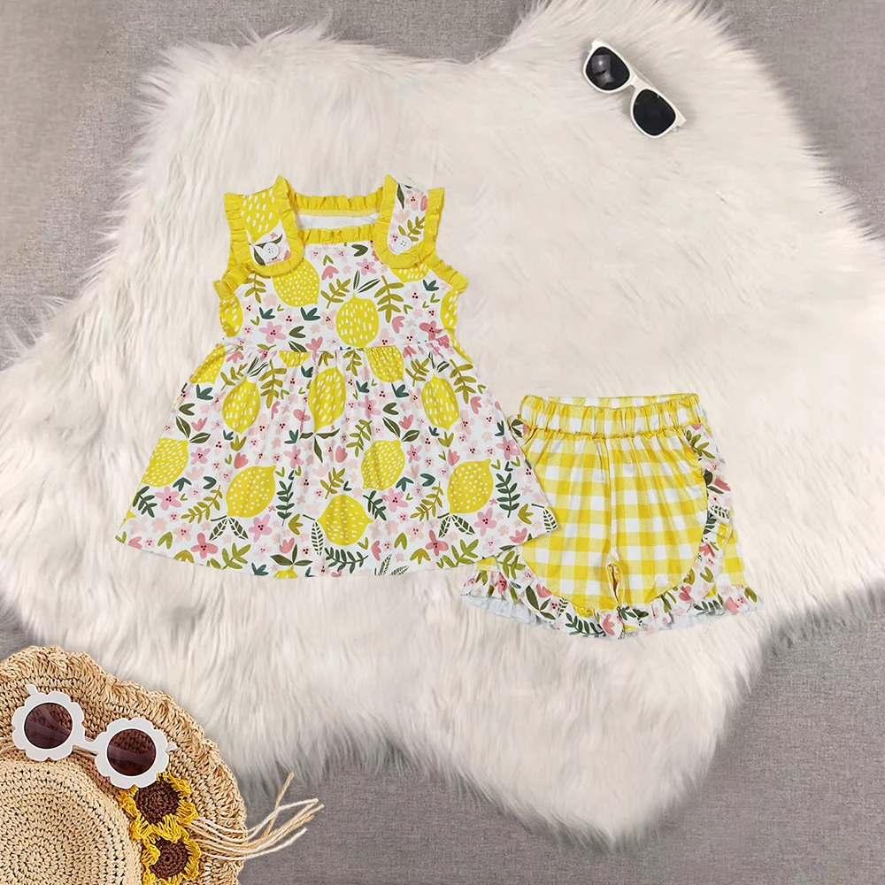 

8.20 Baby Girls Summer Outfits Baby Girls Lemon Flowers Sumer Sibling Sister Clothes Sets