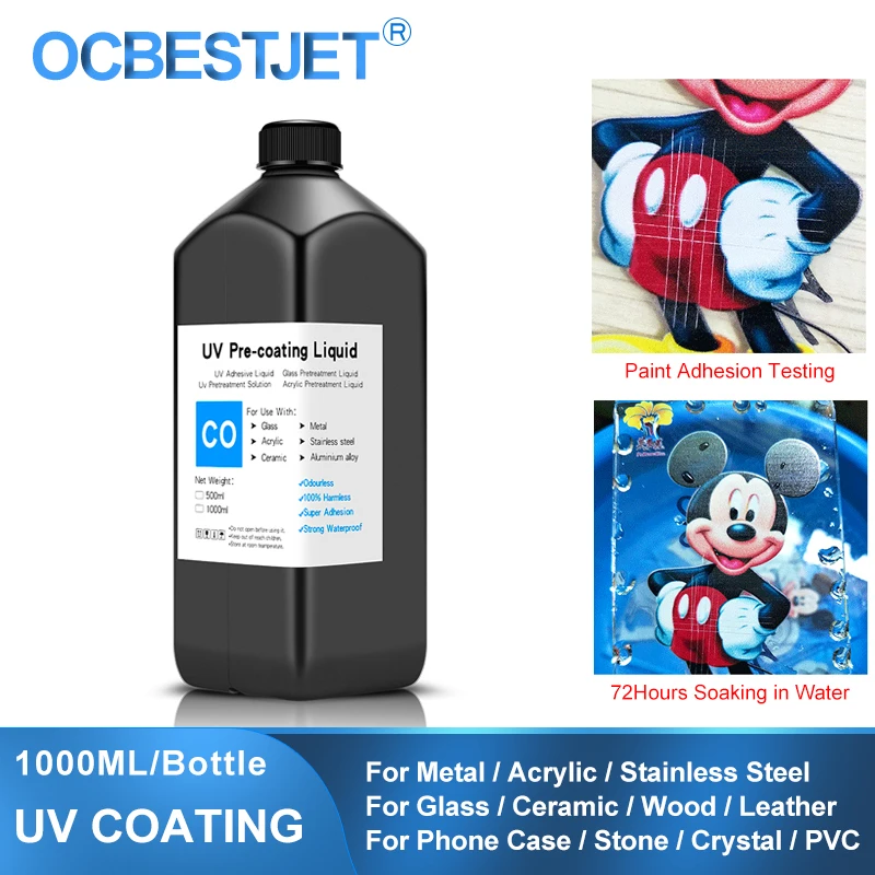 1000ML No Odor UV Coating Fluid UV Pretreatment Solution For UV Flatbed Printer For Glass Wood Metal Crystal Leather Ceramic PVC