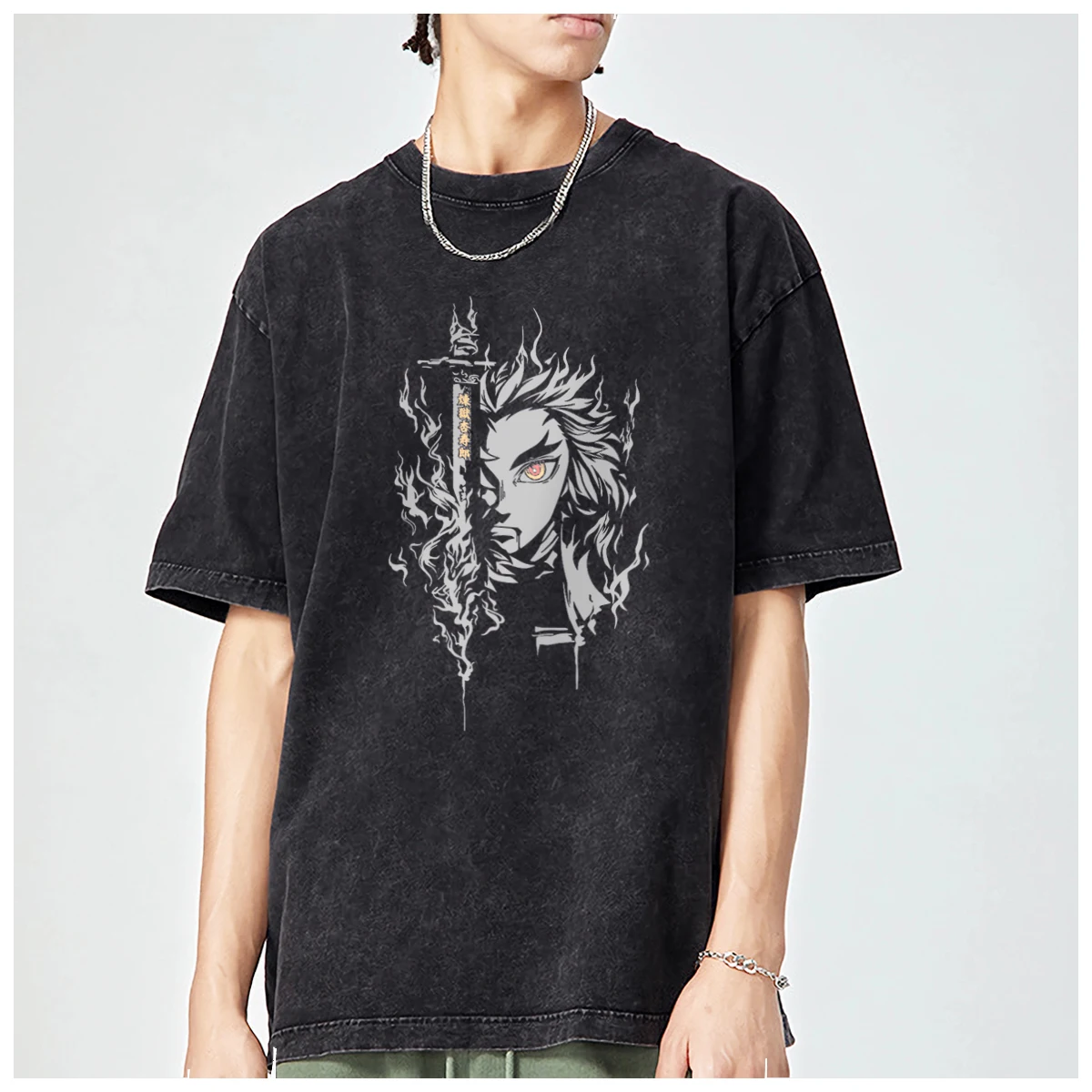 DDemon Slayers Kyojuro Rengoku Kurokuji Nezuko oversized Comfortable mens t-shirts Graphic Fashion Casual Vintage Washed Cotton