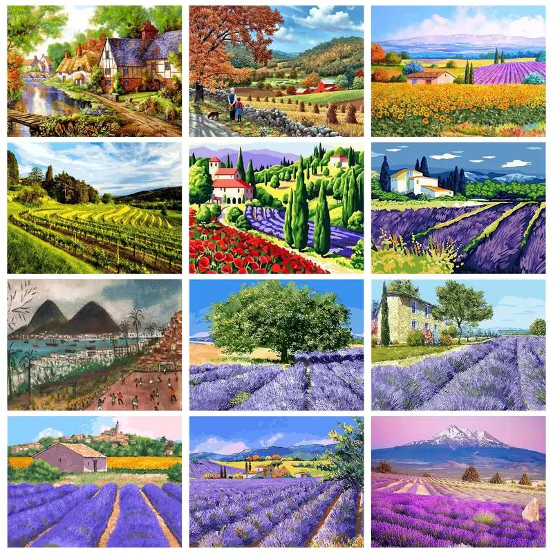 

RUOPOTY Oil Painting By Numbers Lavender Field Coloring On Numbers For Adults Diy Gift Paint Kit For Handiwork Flower Sea Landsc