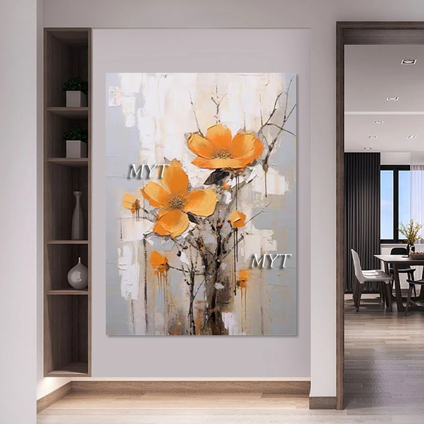 Flowers Abstract Art Picture, Handmade Oil Paintings, Plant Landscape Textured Wall, Canvas Roll, Large Modern Frameless Artwork