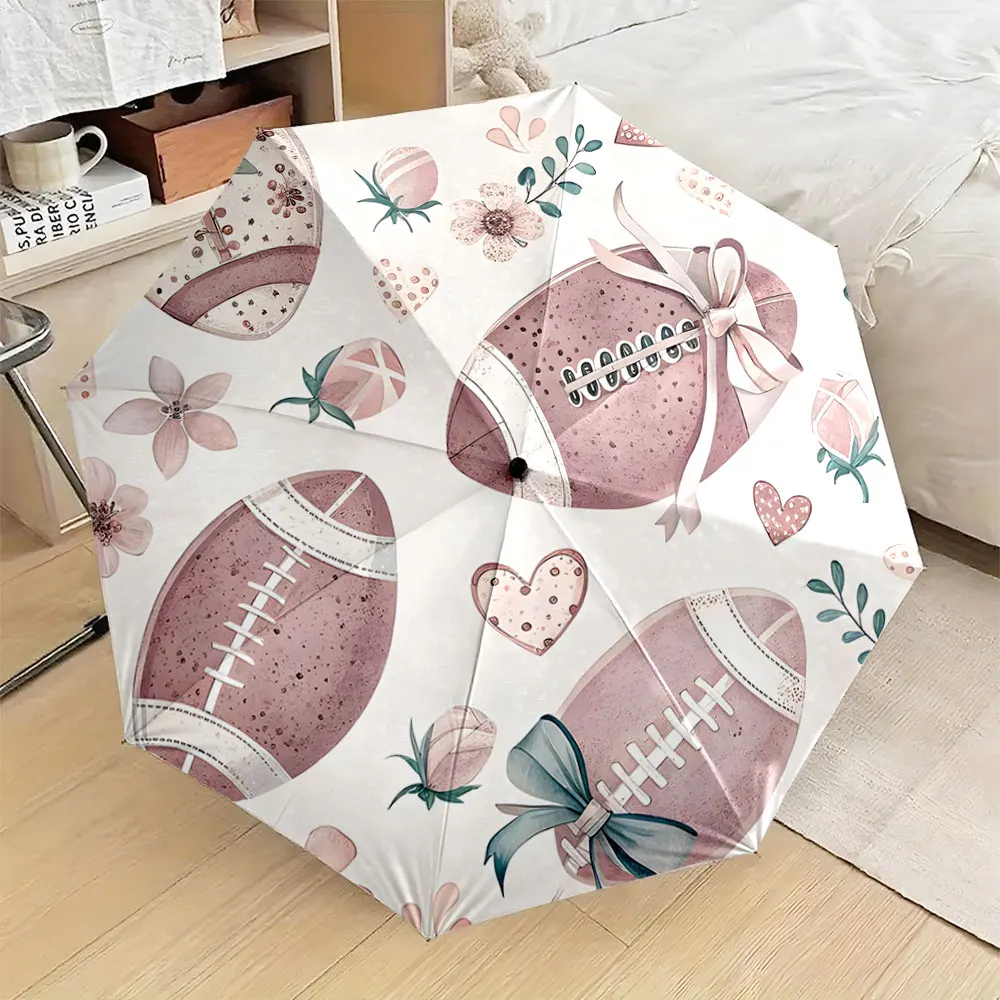 1PC Elegant Pastel Football-themed Umbrella Design Print 8 Iron Ribs Folding Umbrella Auto-Open Fashion Sunshade