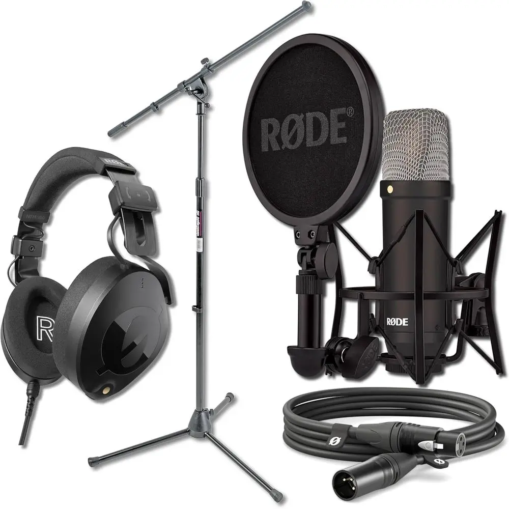 Rode NT1-A Black Condenser Mic Bundle with NTH-100 Headphones and MS7701B Boom Stand