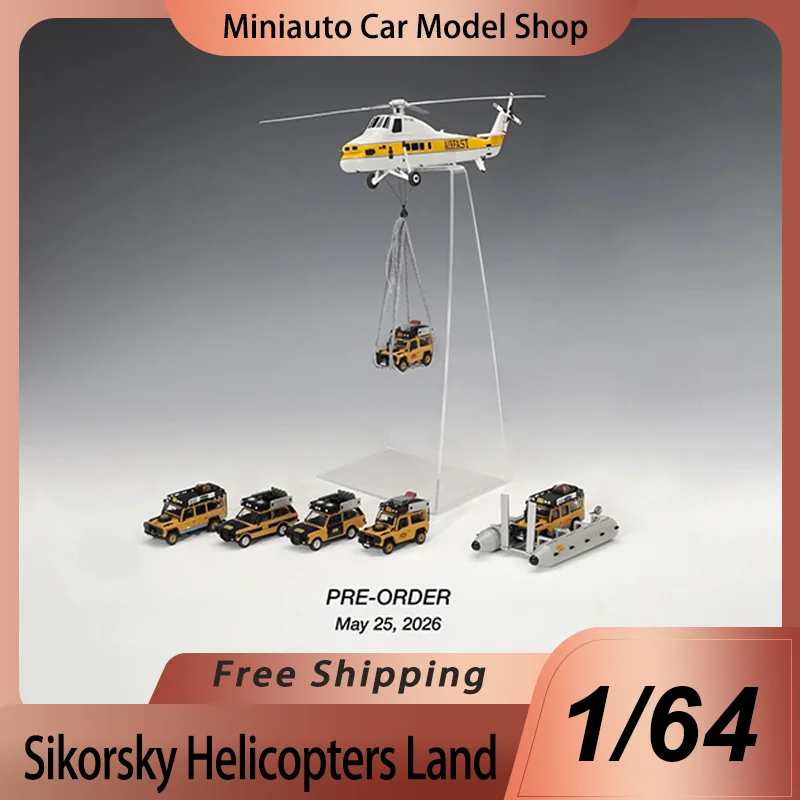 

New Presale Minigt 1:64 Sikorsky Helicopters S58t Alloy Miniature Diecast Range Rover 1981 Land Rover Defender Car Model Toys